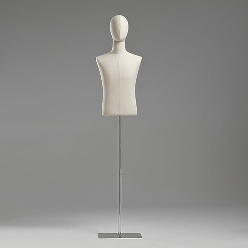 Dummy-Mannequin-Torso für Männer, Kleiderständer, höhenverstellbar 53-77 Zoll, Schneiderpuppe, halber Torso mit Metallbasis für den Heimbekleidungsladen,Silver a2