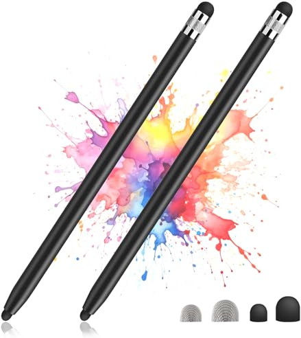 2 Pack Stylus Pens for Touch Screens, High Precision Capacitive 2 in 1 Universal Tablet Pen for Android/iPhone/iPad/pro/Mini/Air/Galaxy Tablets Touchscreen Devices with 4 Rubber Tips, (Black)