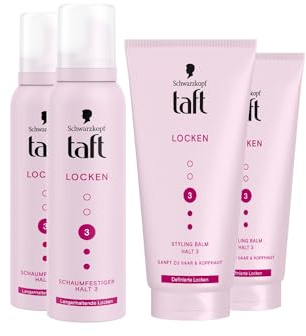 TAFT Schwarzkopf Schaumfestiger Locken (2x150 ml) Haltegrad 3 Haarschaum für langanhaltende Locken & Balm Locken Styling (2x150ml) Haarstyling-Balsam für lockiges Haar Vegan