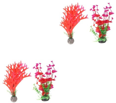 4 Pcs Fish Tank Plants Hamster Tunnels and Tubes Fake Tree Fish Aquarium Fake Plants for Fish Tank Decor Artificial Plants Surface Skimmer Aquarium Red Betta Fish Goldfish