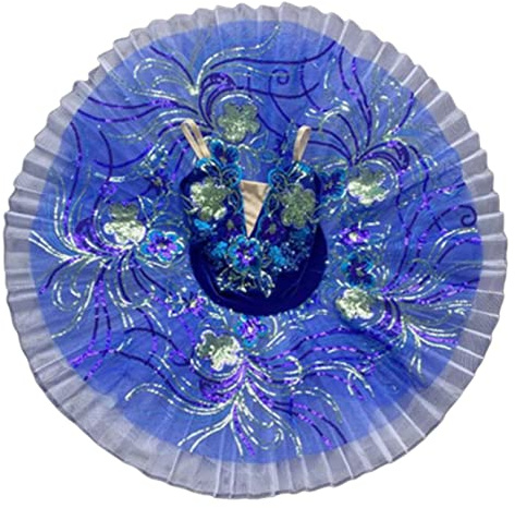 EFLALYHG Professionelles Ballett-Tutu für Mädchen und Kinder, Schwanensee-Pfannkuchen-Tutu, Ballerina-Party-Tanzkostüm, Ballettkleid,Blau,170
