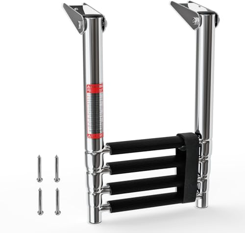 LUISLADDERS Boat Ladder 4 Step, 316 Stainless Steel Dock Ladder Folding for Fishing Boat, 900 lbs Capacity Extension for Lake Flip Up, Telescoping Swimming Pool Ladder for Boat, Yacht, Pond