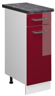 Vicco Küchenunterschrank R-Line, Rot Hochglanz, 30 cm, AP Anthrazit
