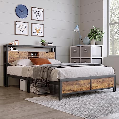 Rtopsu Metallbett Doppelbett 140x200 cm mit Stauraum Kopfteil, Stauraum unterm Bett, Bettgestell mit Metall Lattenrost, Stauraumbett, Jugendbett, Metall, Schwarz, Ohne Matratze