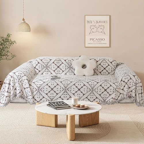 SHANNA Sofa Überwurfdecke 1/2/3/4 Sitzer, Chenille AB Seiten Ganzjährig Nutzbar Sofabezug L Form U Ecksofa Große Sofa Überzug, Vielseitige Sofaüberwurf Couch Überzug Sofa Cover Futonbezug mit Quaste