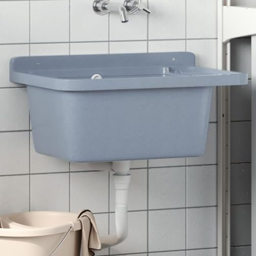 Brokky Lavabo a Parete Grigio 60x40x28 cm in Resina-Lavandino di Appoggio Design Moderno,Lavabo ad Incasso,Lavamani,Bacinella Sanitari Bagno