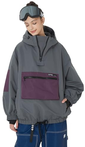 SNOWVERB Damen Herren Baggy Snow Wasserdicht Cargo Ski Warm Mantel Isoliert Winddicht Snowboard Bergjacke mit Kapuze, Grau, L