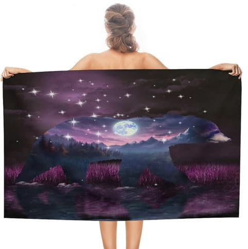 Strandtücher, Abstrakter Wildlife-Bär Strandtuch Leichtes Duschtuch Mikrofaser Strandlaken Für Männer Pool Camping 80X130Cm