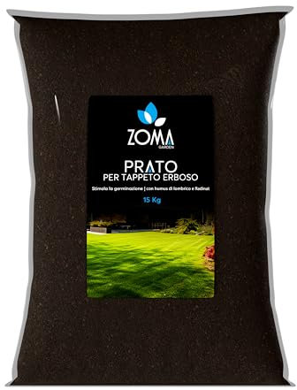 ZOMA Terriccio per Prato di Qualità Superiore, Terriccio prato specifico per la germinazione, con Sabbia, Radinat e Humus di Lombrico - Terra prato Ideale per sementi e prati in zolle - 15 Kg