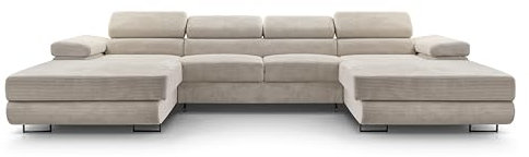 FurniShop24 Ecksofa mit Schlaffunktion und Bettkasten - Eckcouch U-Form mit Bewegliche Kopfstützen - Schlafcouch zum Wohnzimmer, Minimalistisches Design Schlafsofa - Nolan U Mini: Beige