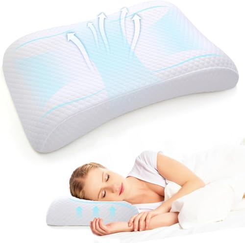 KTMOUW Cuscino Cervicale Memory Foam Cuscini Letto Confortevole per il Collo Federa Morbida Rimovibile e Lavabile Per Chi Dorme di Fianco Sulla Schiena o sulla Pancia