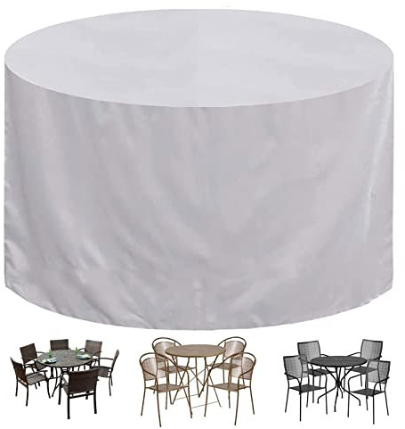 Strapazierfähige Abdeckung für runde Tisch- und Stuhlabdeckung, wasserdichte Möbelabdeckungen für große Garten-Esstische, 320 x 100 cm, 420D