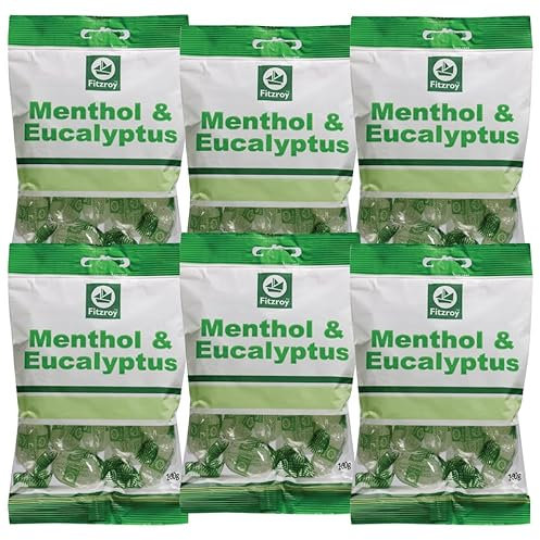Fitzroy Menthol & Eucalyptus Sweets 6 x 100g | Cough Sweets, Sore Throat Relief, Sinus Relief | Sore Throat Lozenges, Menthol Sweets | Hard Boiled Sweets, Hard Candy, Retro Sweets | Vegan Sweets