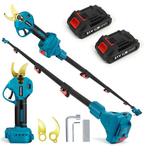Tijera de Podar Electricas de 45mm con Bateria Telescópica Pértiga Tijeras de Podar Bateria Profesional con 2 Baterías de 21V 4000 mAh Podadora Eléctrica con pantalla LCD para Jardinería, Olivos Ramas
