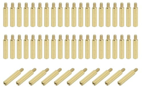 PATIKIL M2 x 12+3 mm männlich weiblich Messing Sechskant-Abstandshalter, 50 Stück für FPV Drohne Quadcopter PCB Motherboard Stahlschraube Muttern Set Computer & Leiterplatte, Gold