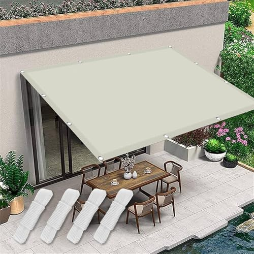 Dombrage Rectangulaire Imperméable 210 x 420 cm Anti 98% UV Protection Dombrage Rectangulaire avec Oeillets Cordons pour Terrasse Jardin Extérieur Balcon, Blanc cassé