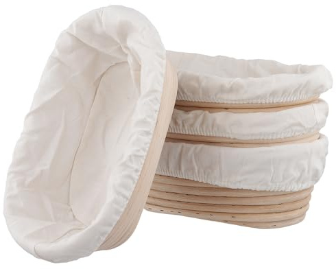 4 PCS 10 Inch Natural Rattan Bread Proofing Baskets, Oval Sourdough Proving Basket With Linen Liner for Artisan Baking