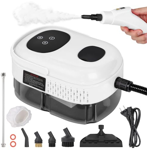 Tragbarer Dampfreiniger, 2500W Hochdruck Dampfreiniger Handgerät,1100 ml/3.0 Bar Druckdampfreiniger mit 3 Düsen,6 Einstellbare Geschwindigkeiten von Polstermöbel, Küche, Badezimmer, Auto (Weiß)