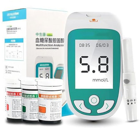 Monitoraggio Del Colesterolo Acido Urico Glucosio, Kit Di Test Del Sangue Da 3 In 1, Conservazione 300 Set Di Dati, Design Del Sifone Con 50 Glicemia + 25 Acido Urico + 10 Colesterolo, Design Del Sifo