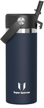Sparrow Borraccia Termica 500ml/750ml/1L - Borracce Bambini con Cannuccia | Bottiglia Senza BPA & Perdite, Lavastoviglie, Caldo & Freddo, Scuola,Sport,Viaggio - SwivelSip Borraccia Tappo Flex Cannuccia