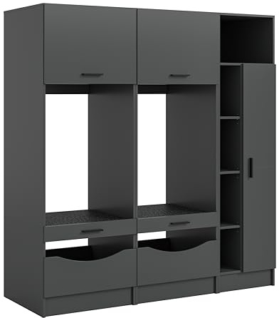 xonox.home – 3-teiliges Badmöbel-Set Free 183x195x68 cm in anthraziter Nachbildung – Universalschrank & Zwei Waschmaschinenschränke – Ideal für Waschplätze mit wenig Platz
