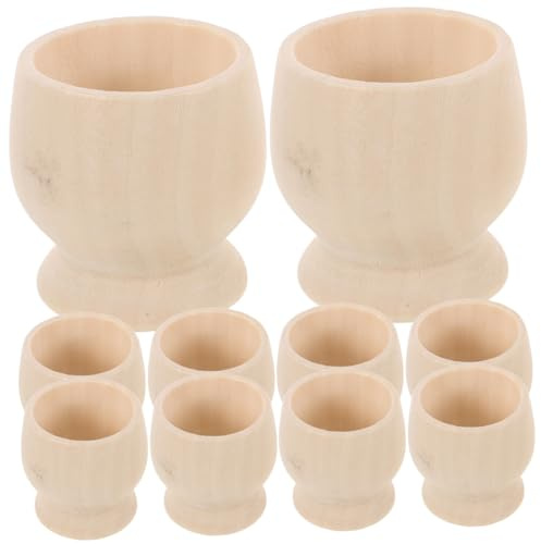 GARIOUANS 10 pièces Coquetiers Bois à Peindre DIY pour Garçon Fille Support Antidérapant Œufs Kit Créatif Garçon Fille pour Décoration Fête et Artisanat
