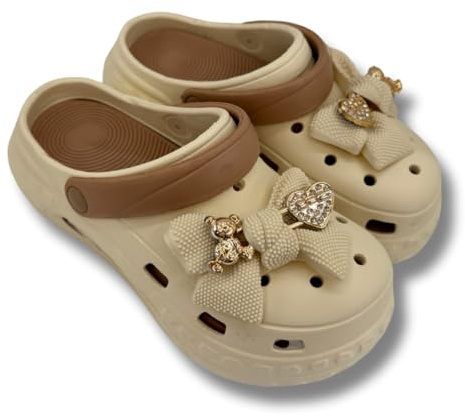 SUNSEA Shoes Zuecos Mujer con Plataforma Air Cushion, Diseño de Lazo/Llavero de Oso. Zuecos Sanitarios Amortiguación de Aire (Beige, Sistema Tallas Calzado EU, Adulto, Hombre, Números, Mediano, 39)
