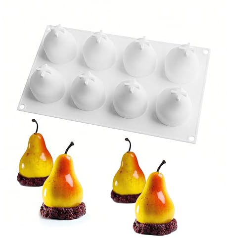 LONGHAO Silikonform Birne-3D,8 Löcher für Schokolade & Kuchen | Schokoladenform birne mousse form Silikonform Kuchenform Backformen DIY Form 3D-Birne Silikon Backform