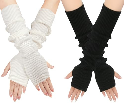 EQLEF Winter Arm Warmers, Armstulpen Gestrickt, Armstulpen Damen Winter Warm Armwärmer Handstulpen Damen Winter Stulpen Arm Lange Handschuhe Ohne Finger für Den Winter