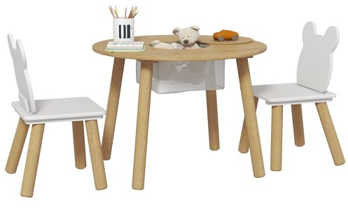 AIYAPLAY Mesa y Sillas Infantiles de 3 Piezas 2 Sillas 3-6 Años Natural