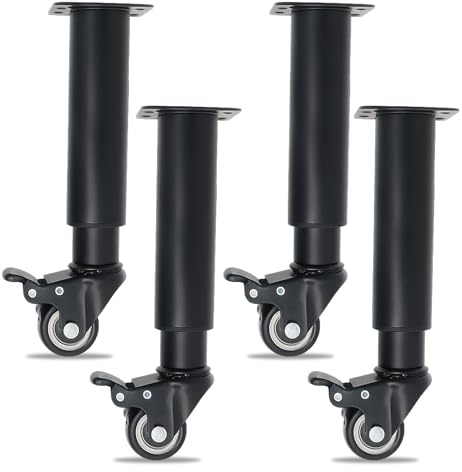 4 Stück Höhenverstellbare Möbel-Füße mit Rollen, 360° Drehbar & mit Bremse, Robuste Metall Tischbeine für Schrank, Bett, Sofa & Couchtisch (24,5–36 cm)