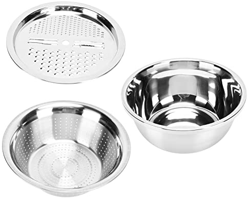 FLEXMAN Bac en Acier Inoxydable, Essoreuse à Salade Pliable Multifonctionnelle 3 en 1, Bac à Pétrir pour Couper les Légumes et les Fruits, Rinceur de Riz pour Mélanger les Salades