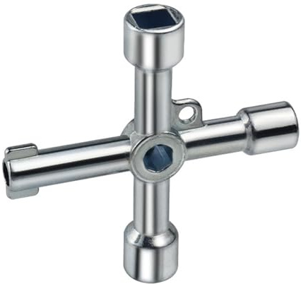 Chiave incrociata zincata 6 in 1 per 5,3 mm, 6 mm, 8 mm, quadrata, 9 mm, triangolare, 7 mm, esagonale, 5,7 mm, fori rotondi, utensili multipli per valvole di contatore dell'acqua