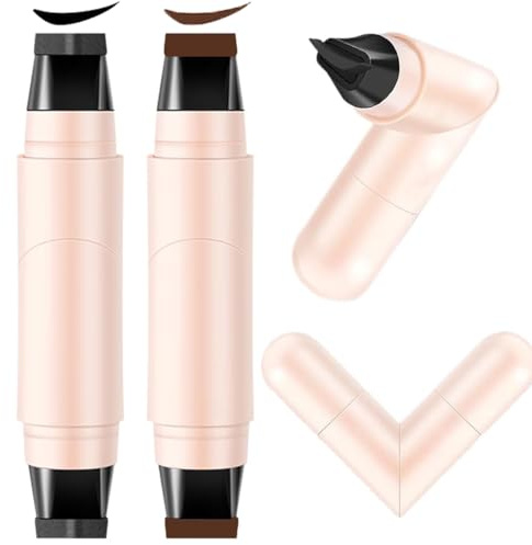 2PCS Gel Eyeliner Pencil Set, tampon eye-liner pliable avec ailettes, crayon eye-liner noir pliable à double tête, pochoirs yeux de chat pour tatouages yeux (noir + marron)