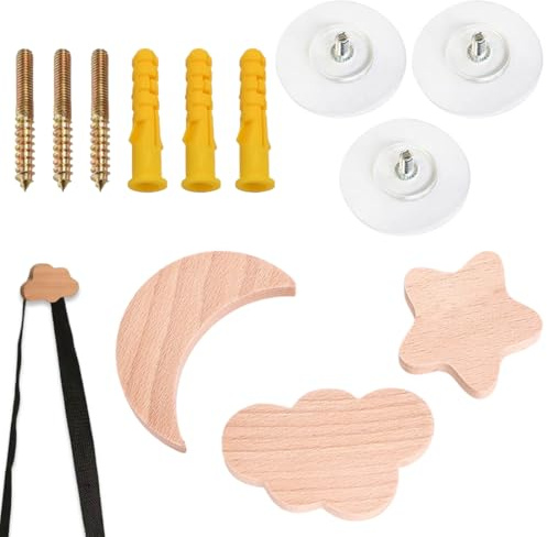 BAHME 3 Perchas de Pared Madera de Haya - Perchero Pared Madera Percheros Dos Métodos de Instalación Decorativos