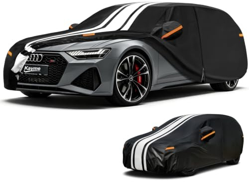 Kayme Robuste Kombi Autoabdeckung Wasserdicht, Outdoor Vollgarage Autoplane – Schutz vor Regen, Schnee, UV-Strahlen. Kompatibel mit A6 Avant, 5er Touring, E klasse T-Modell, V90 usw (485 bis 505 cm)