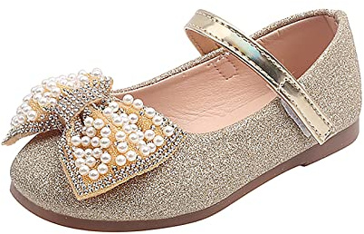 YIzdegg Flicka prinsesskor – Mary Jane-skor med fjärilsballerina, glitter, platta skor, fest, flickskor, festliga dopskor, bröllop, kostym, skor för småbarn, barn, Guld, 22 EU