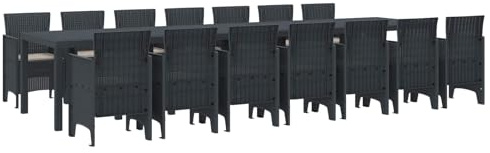 LoogCape Garden Dining Room Set Anthracite Polypropylene 15 Pieces with Cushions Modern Rattan Design Weatherproof for Patio, Balcony and Large Groups