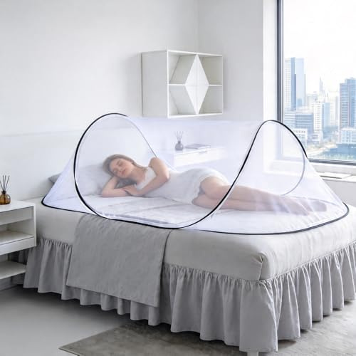 Foldable Mosquito Net, Ultra Light Pop-up Mosquito Net, Portable Camping Tent, Family Mosquitos Net Bed, Adjustable Single Bed Mosquitos Net with Zip, MosquitoNet Travel Pop Up for Outdoor, Bedroom