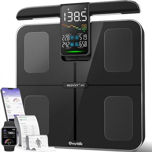 Ovutek Bilancia intelligente per peso corporeo: 8 elettrodi 57 misurazioni Analizzatore professionale della composizione corporea - Bilancia digitale accurata da bagno da 500 libbre con BMI, grasso