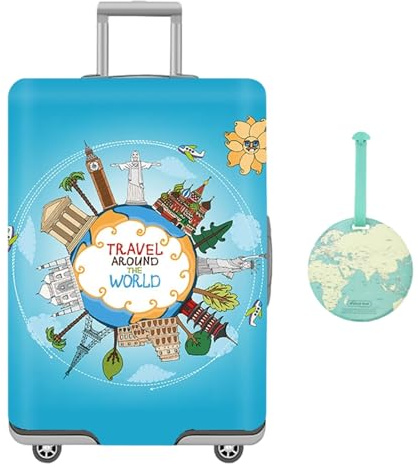 UJBVCX Funda Maleta Equipaje Cubierta Impresión Lavable para Maleta con Cremallera, Protectora de Equipaje de Viaje Suave de Anti-Polvo (M, Atracciones)