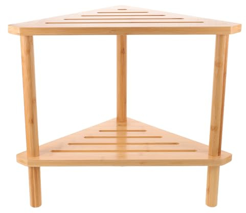 Toyvian Banco de Baño con Estantería Triangular de Doble de Bambú y Madera para Ducha para Almacenamiento y Cambio de Zapatos Baño