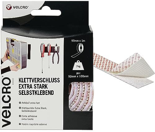 VELCRO Brand | Nastro adesivo extra resistente Heavy Duty | Taglia su misura, doppio lato hook & loop, nastro adesivo industriale extra forte | Bianco | 50mm x 1m