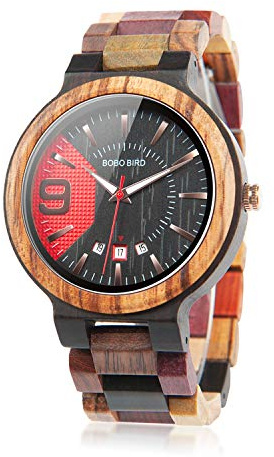 BOBO BIRD Men's Colorful Wooden Watches Analog Quartz Date Display Wood Watch Handmade Luxury Casual Wristwatch with Gifts Box for Men