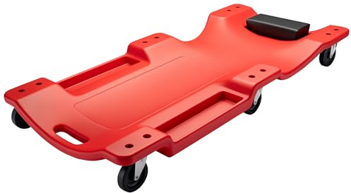 Wiltec Kfz Montageliege 102x48x12 cm bis 180 kg aus Kunststoff, Rollbrett mit Abnehmbarer Kopfstütze & Werkzeugfächern, Rollliege, Werkstattliege