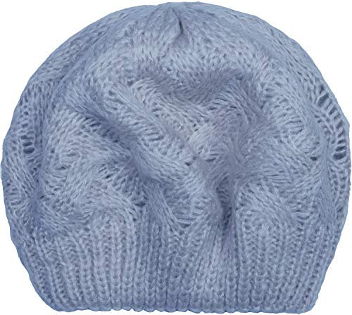 styleBREAKER Damen Strick Baskenmütze mit Zopfmuster, Winter, Barett, Franzosen Mütze 04024166, Farbe:Taubenblau