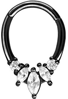 PIERCINGLINE Chirurgenstahl Clicker | TROPFEN + 5 EINGEFASSTE KRISTALLE | Piercing Ring Nase Septum Ohr Helix Tragus | Farbauswahl