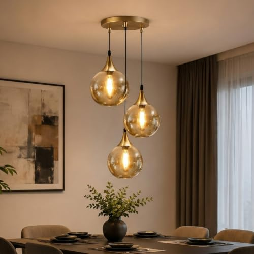 DC VOLTAGE Industrial 3 Light Glass Globe Pendant Ceiling Light E27