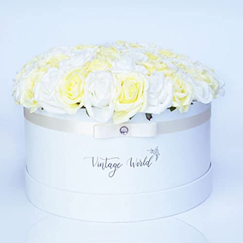 Vintage World Infinity Kosice Handgemachte Rosenbox, 50 Rosen, Geschenkidee, lange haltbar, gelb