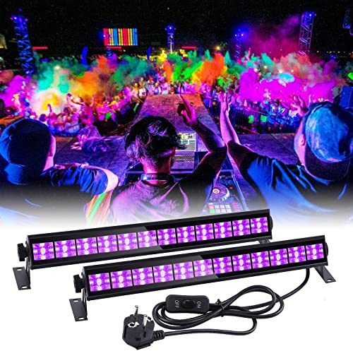 Litake UV Schwarzlicht, 2 Stück 36W 12 LED Schwarzlichtlampe Bar 390-400nm UVA-Klasse Wellenlängen LED Black Lights mit 1.5M Netzkabel für Halloween,Körperbemalung,Bühnen und Party Deko